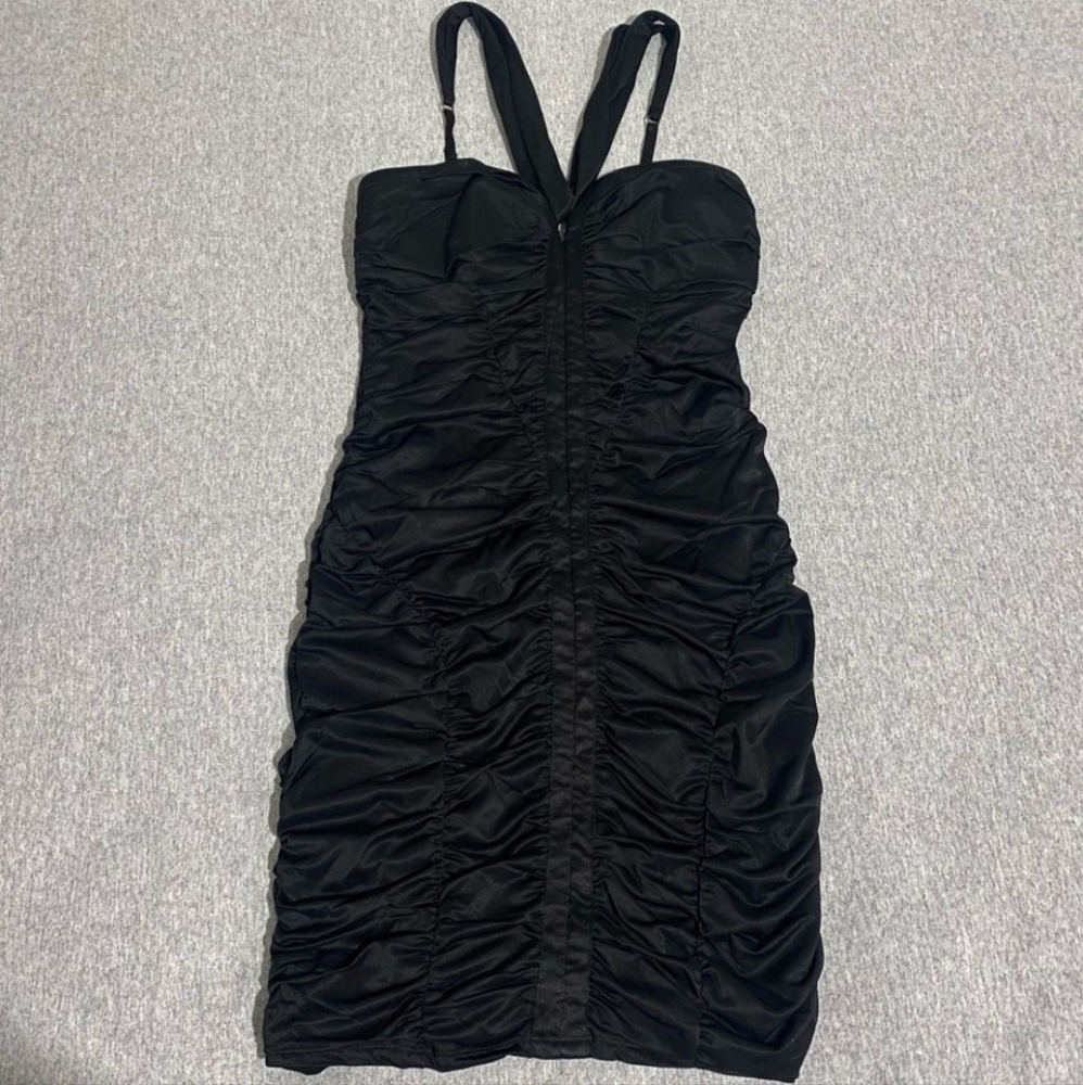 Bebe Black Silky Satin Bodycon Dress